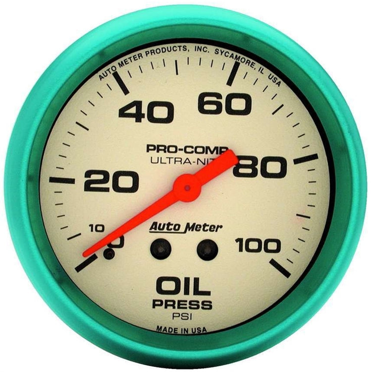 Auto Meter 4521 Ultra-Night Oil Pressure Gauge. 100 PSI. 2-5/8.