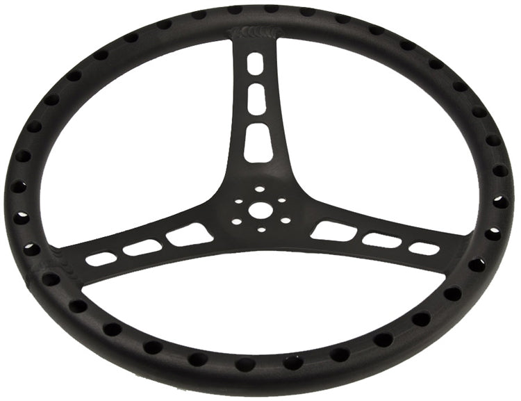 Steering Wheel. 15" Wide. 1 1/8" Tube. 2 1/2" Dish. Lightweight Aluminum. Black.