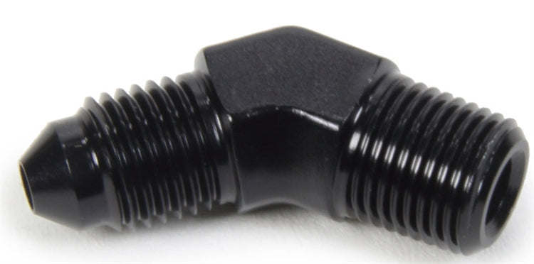 Aluminum Adapter. 45� -3 AN Male to 1/8" NPT Male. Black Anodized.