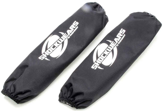 Shockwears Black Polyester Shock Covers. Pair. 12" Long. 3.500" OD. Elastic Ends. Hook and Loop Closure.
